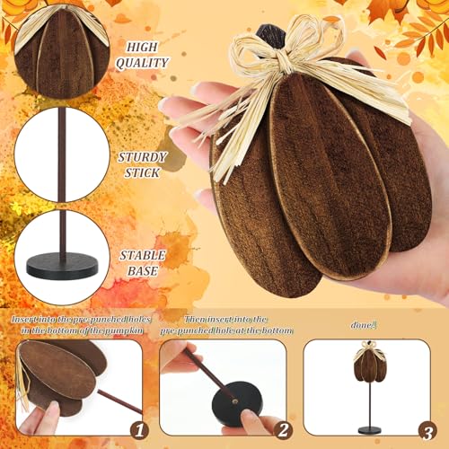 Thyle 3 Pcs Fall Pumpkin Decor, Wooden, Khaki,Grey,White - color: Khaki,grey,white