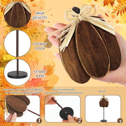 Thyle 3 Pcs Fall Pumpkin Decor, Wooden, Khaki,Grey,White - color: Khaki,grey,white