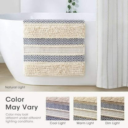 INK+IVY Asher Non-Slip Bath Rug Absorbent Quick Dry Striped, 22 x 58, Navy - color: Navy, size: 1'10" x 4'10" (Rectangular)