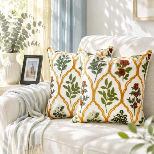 Alysheer Floral Decorative Embroidered Throw Pillow Cover 18"x18", 2pcs Red - color: - Red, size: 18" x 18" (Pack of 2)