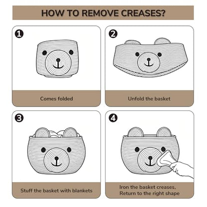 CherryNow Large Baby Basket for Gifts Empty, Cute Bear Design, Light Grey - color: Light Grey, size: 15.7"D x 10.5"H