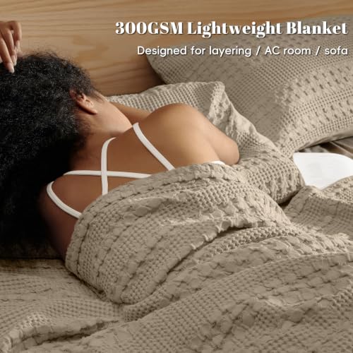 PHF Lightweight 100% Cotton Waffle Throw Blanket for Couch, Taupe - color: 03 Taupe, size: Throw(50"x60")