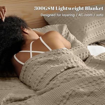 PHF Lightweight 100% Cotton Waffle Throw Blanket for Couch, Taupe - color: 03 Taupe, size: Throw(50"x60")