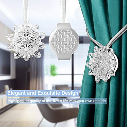 AULEEP Magnetic Curtain Tiebacks Crystal Curtain Ties Holdbacks, 4 Pack