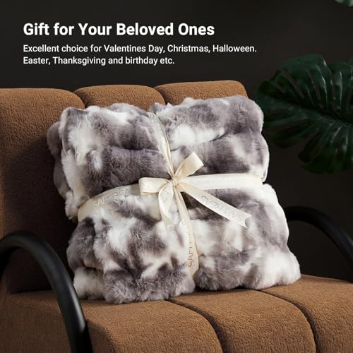 SAPHREAS Faux Fur Throw Blanket for Couch, Fluffy Fuzzy Bubble Blanket for Sofa Bed Living Room, Decor Soft Cozy Gifts for Women Men, 50x60” Tie Dye Grey - color: Tie Dye Grey, size: Throw(50"x60")