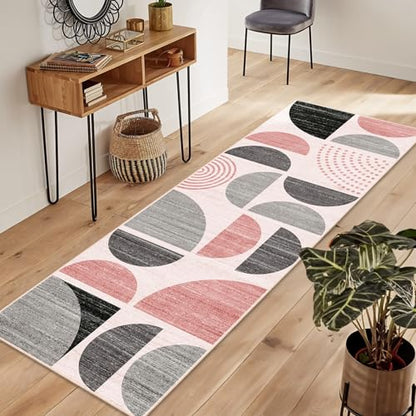 MUJOO Pink Runner Rug Washable,Boho 2x6 Area Rugs Non Slip Modern Abstract - color: Pink and Grey, size: 2' x 6' (Rectangular)