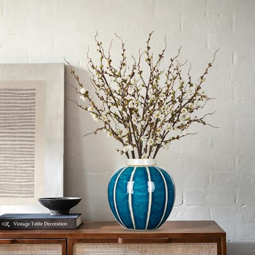 Ceramic Flower Vase, 6.3 Inch Blue and White Chinoiserie Ceramic Vases - size: 6.3 inches