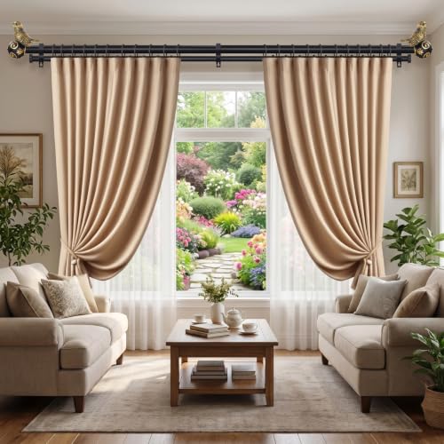 Double Curtain Rods for Windows 28-48 Inch, Gold Bird Finials - size: 28-48