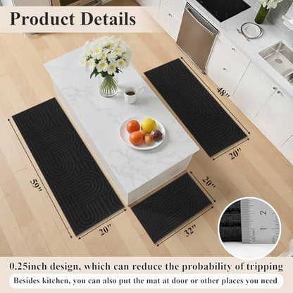 U'Artlines Kitchen Rugs and Mats Set of 3, Black 20x32+20x48+20x59 - color: Black