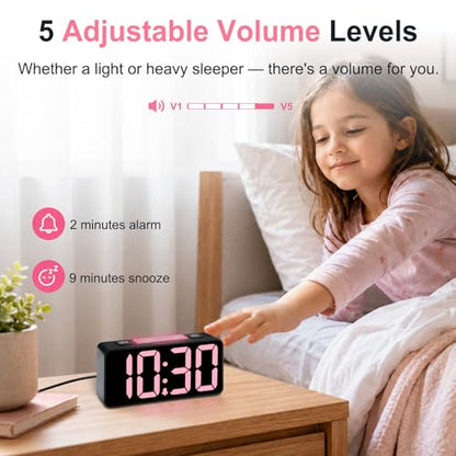 DreamSky Small Digital Alarm Clock with Night Light for Kids Bedroom - color: Dark Black Case Rgb Digits