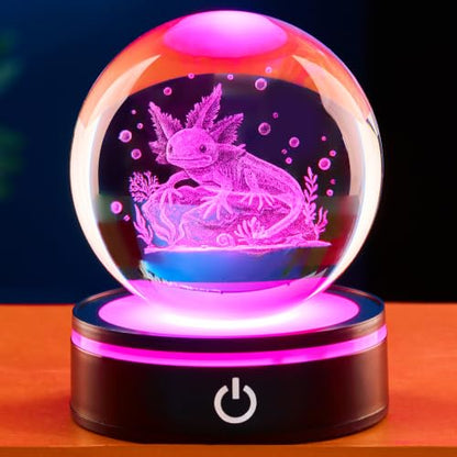 Axolotl Crystal Ball Night Light, 3.15 Inch with LED Base - color: Axolotl