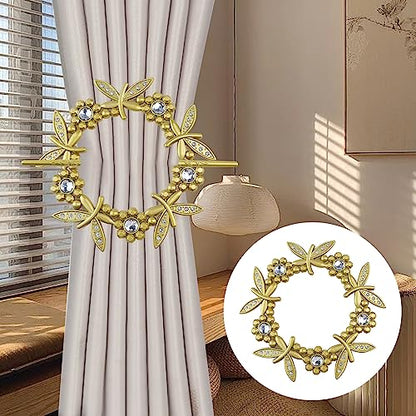 2 Pack Gold Dragonfly Curtain Tiebacks Round Gold Drapery Holdbacks - style: Gold Dragonfly