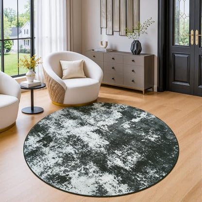 Merelax 4ft Round Back Grey Area Rug Washable Non-Slip Circle Carpet - color: Black Grey, size: 4' x 4'(48''x48'')