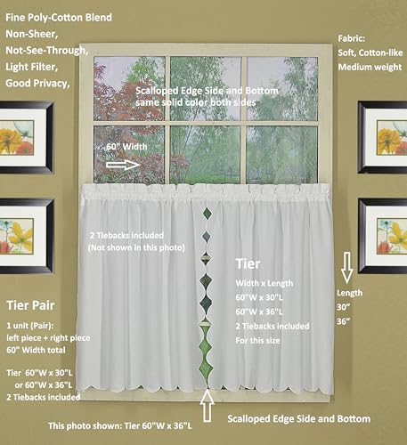 Today's Curtain, Orleans Scallop Curtain, White 24" Tier Pair, 60" W x 24" L, White - color: White, size: 60"W x 24"L (Pack of 1)