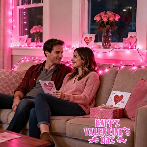 Pooqla Pink String Lights Battery Operated, 4x50 LED Halloween Lights - color: Pink, size: 50 LED x4