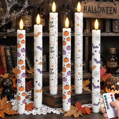 Cute Halloween Decor Indoor, Halloween Flameless Taper Ghost Candles, 6Pc