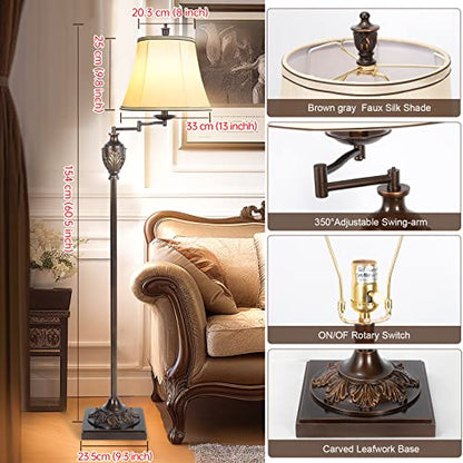 Traditional Floor Lamp with 350° Swing Arm,3 Color Temperatures,Dark Brown - color: Brown