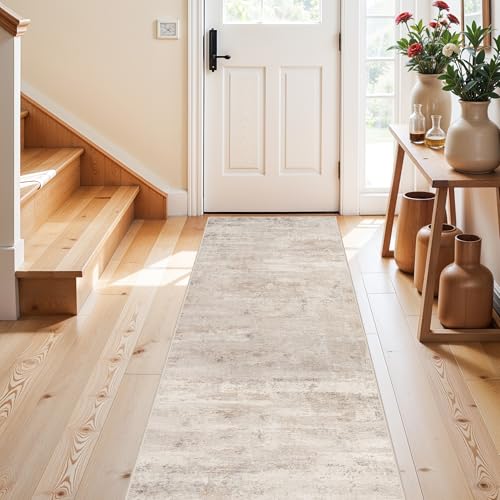 2x6 Washable Runner Rug for Kitchen: Easy-Clean Stain Resistant Carpet for Entryway Hallway Non Slip Rugs for Bedroom Indoor Abstract Floor Mat - Gifts for Newlyweds Household Home Decor 2x6 Beige - color: Beige, size: 2' x 6' (Runner)