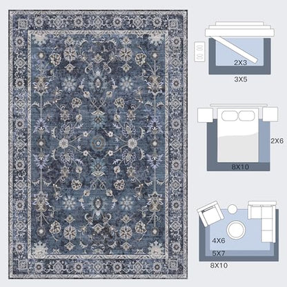 Tangsoo 2x3 Small Throw Rugs for Entryway,Washable Entry Rug Non Slip - color: Distressed Blue Black, size: 2' X 3' (Rectangular)