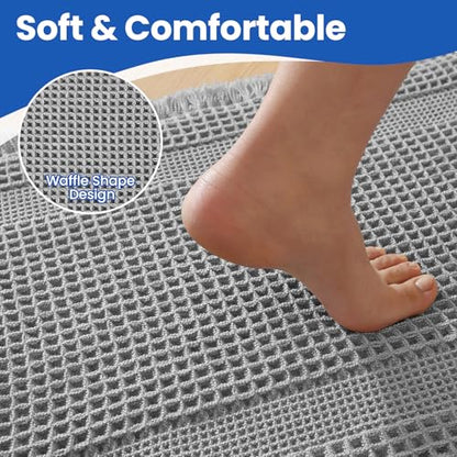 Waffle Bath Mat Non-Slip Quick-Dry Rugs Hallway Bedroom Light Gray - color: Light Gray, size: 20" x 32"
