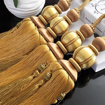 Paired Lantern Single Hanging Ball Tassels Curtains Buckle Sling Binding Lantern Tiebacks Handcrafted Braided Buckle Drapery Curtain Holdbacks Window Treatments for Home 2 Pack - color: Gold, size: 11.81 inches