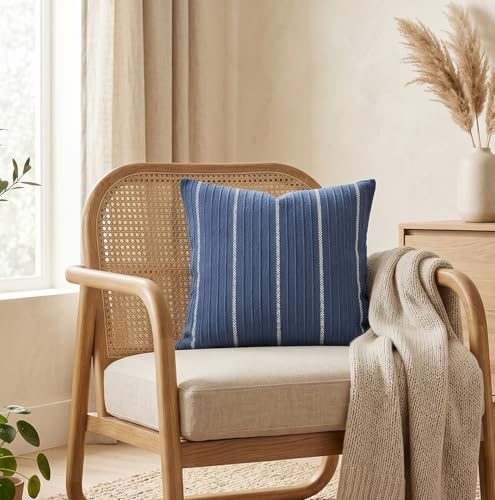 SanVia Designer Cotton Throw Pillow Covers 20x20 for Nooks, Beds & Sofas - color: Indigo Blue, size: 20" x 20" (Pack of 1)