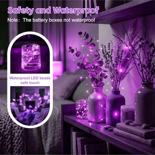 8 Pack Rechargeable LED Fairy Lights 7Ft 20LED Battery Operated - color: Purple