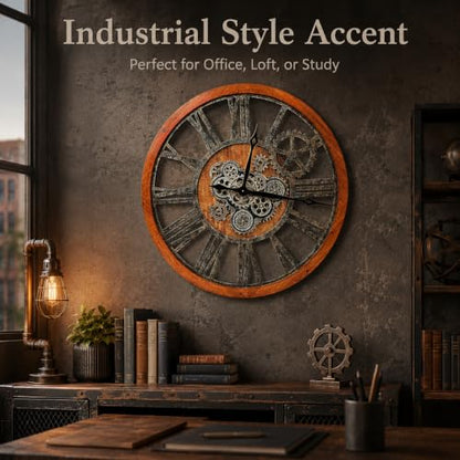 The B-Style Large Wall Clock 30 inch Brown and Bronze - color: Brwon With Bronze Gears, size: 30 inch (76 cm)