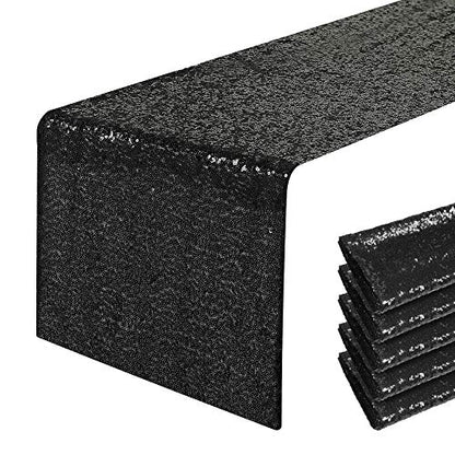 Pufogu 12 x 72 inches Black Sequin Table Runner, 2 Packs - color: Black