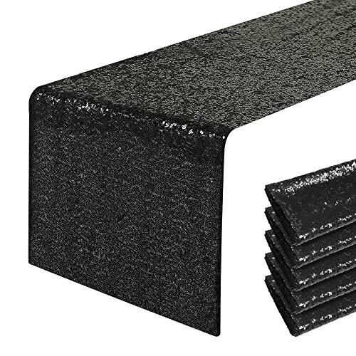 Pufogu 12 x 72 inches Black Sequin Table Runner, 2 Packs - color: Black