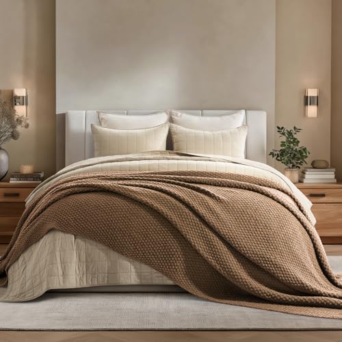 EVERGRACEHOME Chunky Chenille Knit Throw Blanket, 90 x 90, Camel Brown - color: Camel Brown, size: 90" X 90"
