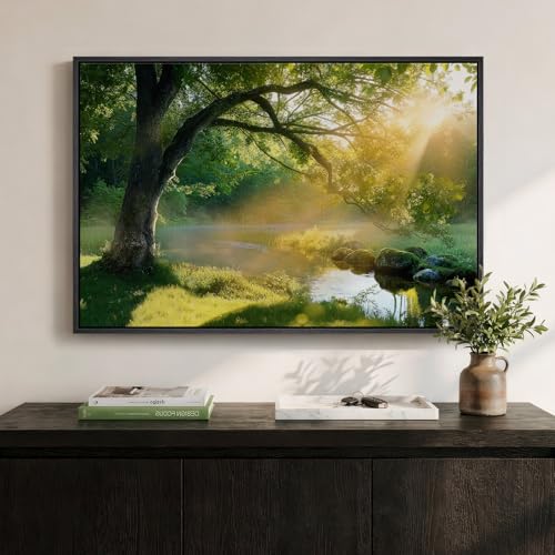 Framed Nature Sunset Tree Landscape Wall Art for Living Room, 24x36 Inch - color: Warm Green, size: 36"L x 24"W