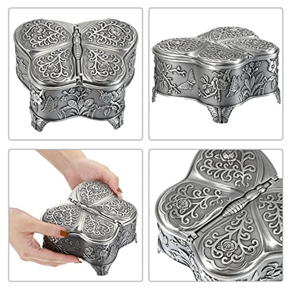 Hipiwe Antique Metal Jewelry Box Butterfly Shape Jewelry Organizer, Large - color: Silver, size: Large