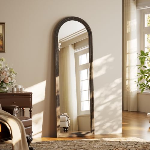 65"x22" Arched Full Length Mirror with Solid Wood Frame, Brown - color: Dark Brown, size: 65"L x 22"W