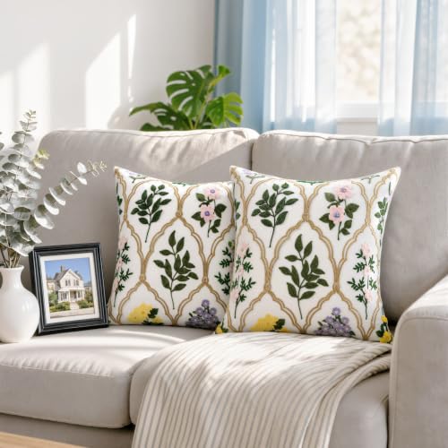 Alysheer Floral Embroidered Throw Pillow Cover 18"x18", 2pcs Light Pink - color: - Pink Yellow, size: 18" x 18" (Pack of 2)