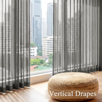 PONY DANCE 4 Panels Sheer Curtains 96 Inches Long, Beige, W 42" x L 96" - color: Grey, size: 42"W x 96"L (Pack of 4)