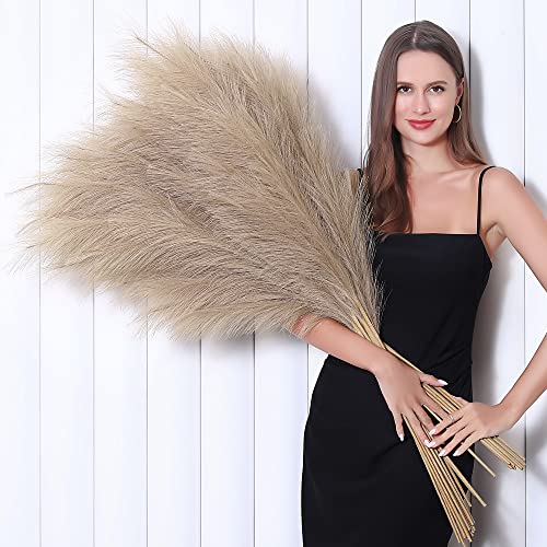 Wertuirk 8 Pcs 45 inch Tall Faux Brown Pampas Grass Decor - color: Brown