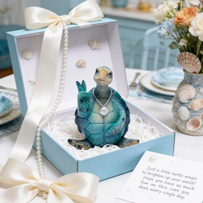 Hodao Summer Sea Turtle Figurine, Peace Sign Ocean Turtle Coastal Decor - color: Blue-2