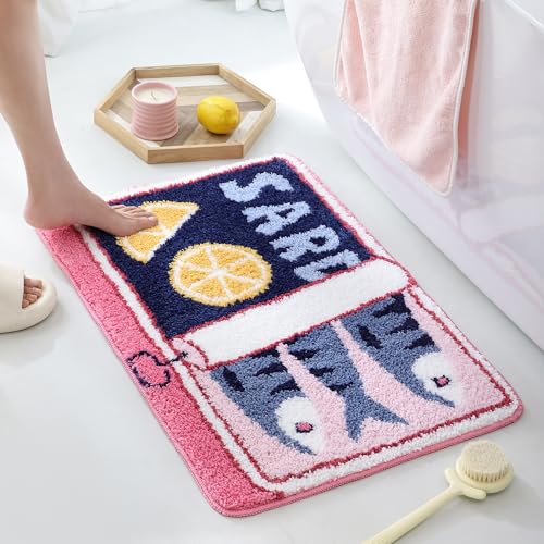 TRUEDAYS Sardine Bath Mat, Cute Bath Mat for Bathroom 20x30 Inch, Pink - color: Pink, size: 20x30 inches (Rectangular)