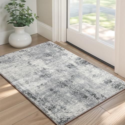 Kelarea Washable Entryway Rug 2x3, Non-Slip Low Pile Abstract Grey - color: Light Grey, size: 2' x 3' (Rectangular)