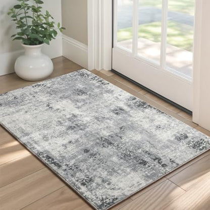 Kelarea Washable Entryway Rug 2x3, Non-Slip Low Pile Abstract Grey - color: Light Grey, size: 2' x 3' (Rectangular)