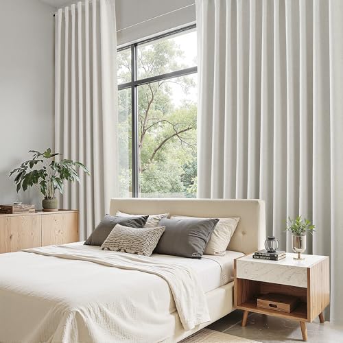 Nanspring 100% Blackout Linen Curtains for Bedroom 98 Inch Long Natural - color: Natural, size: 50"W x 98"L (Pack of 2)