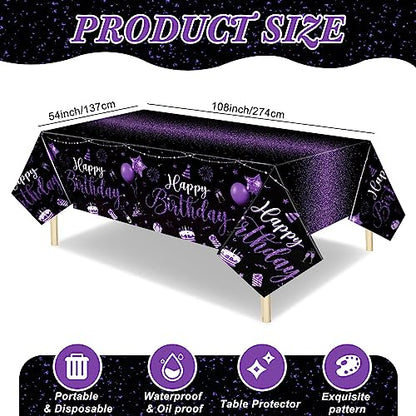 Tudomro 3 Pcs Plastic Happy Birthday Party Tablecloths,Black Purple - color: Black Purple