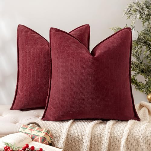 MIULEE Pack of 2 Christmas Burgundy Chenille Pillow Covers 18x18 Inch - color: Burgundy, size: 18" x 18" (Pack of 2)
