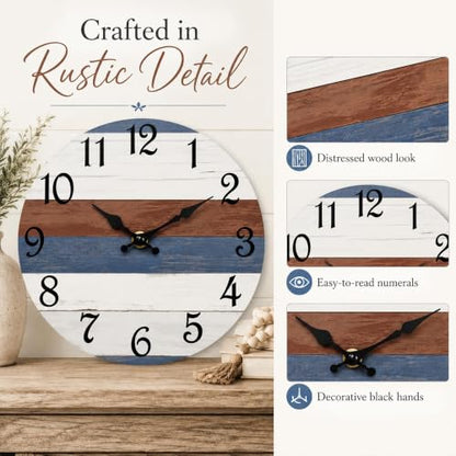 CHYLIN Wall Clock Silent Non-Ticking Battery Operated Pink Gray Striped - color: C-red Blue, size: 8 inch