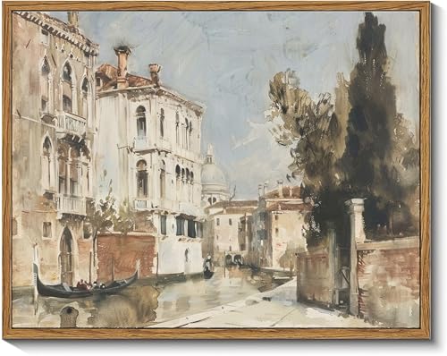 Framed Italian Oil Painting Landscape Canvas Wall Art for Living Room | Venice Landscape Art Print, Painterly Oil Style, Earthy, Warm, Rustic, Housewarmings Gifts, Ready to Hang, 12"x16" - color: City Street, size: 12"L x 16"W