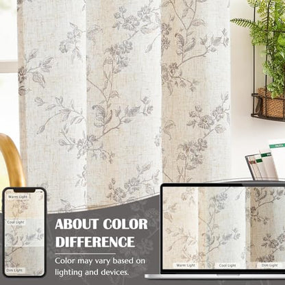 jinchan Floral Linen Kitchen Tier Curtains, 24 Inch, 2 Panels, Gray - color: Alisa Gray, size: 26"W x 24"L (Pack of 2)