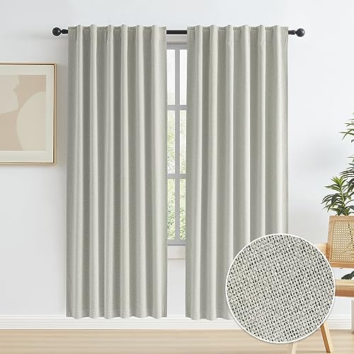 KEQIAOSUOCAI Linen Blackout Curtains for Doorway Privacy, Thermal Insulated Boho Country Temporary Curtains for Closet Door Hook Belt Back Tab, 2 Panels, 50 by 80 Inch, Greyish Beige - color: Greyish Beige, size: 50"W x 80"L (Pack of 2)