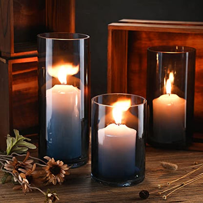 Inbagi 3 Pack Blue Candle Holders, Glass Hurricane Vases, 6, 8, 10 in