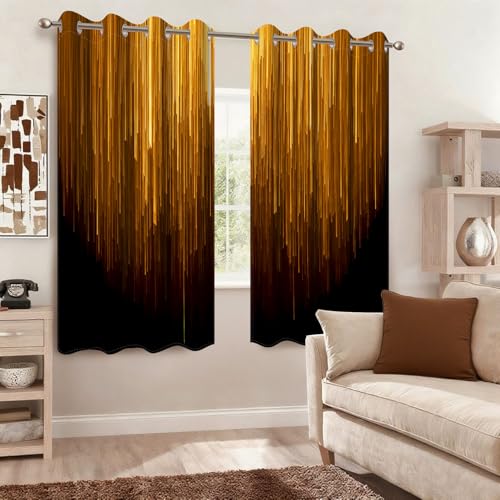 Black and Gold Blackout Curtains for Bedroom, Ombre Abstract Black Out Curtains 63 Inch Long, Thermal Insulated Blackout Drapes with Grommet Top, 52W x 63L, 2 Panels - color: 04 Gold and Black, size: 52"W x 63"L (Pack of 2)